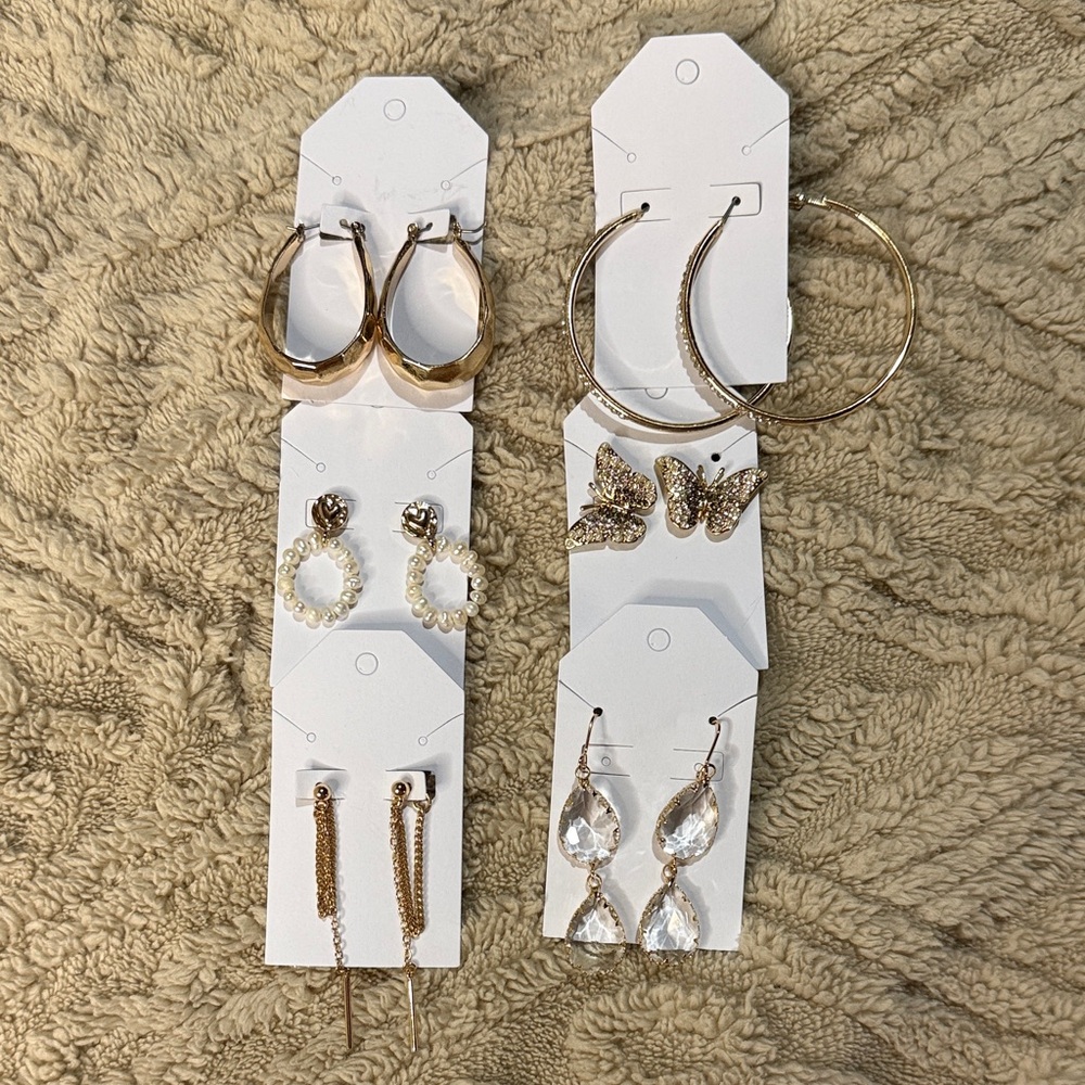 Lot of 6 Earrings Gold Jewelry